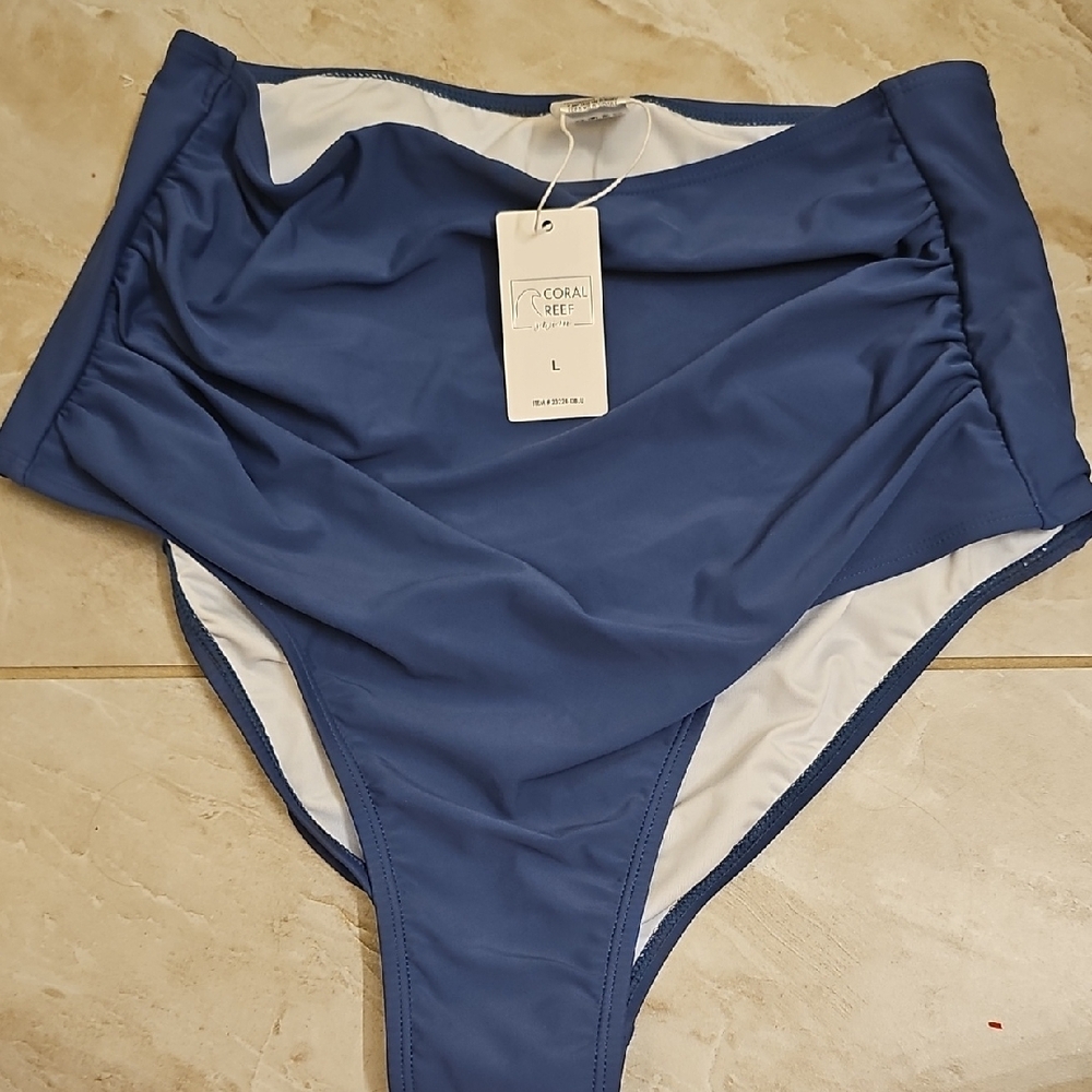 Women's Blue High-Waisted Swim Bottom